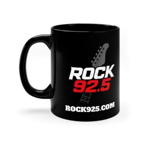 Rock 92.5 Coffee Mug — Black 11oz Radio Station Logo